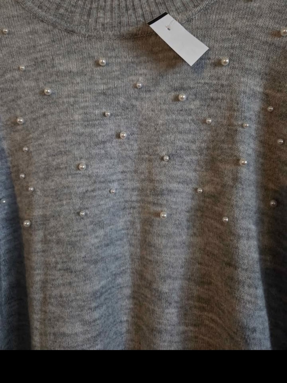 George Gray Crewneck Sweater with Pearl Accents